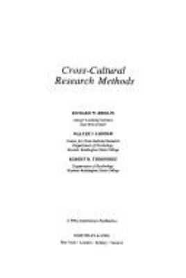 CROSS-CULTURAL RESEARCH METHODS